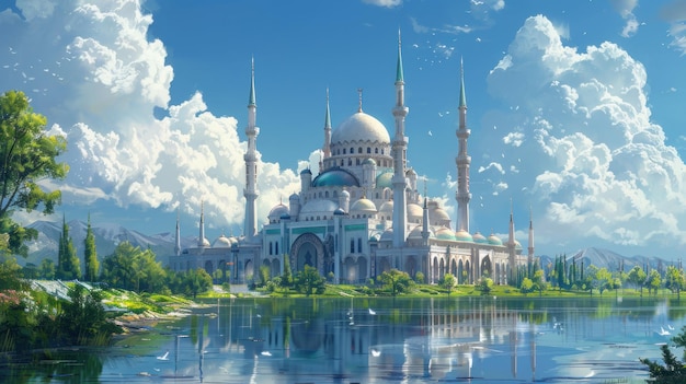 La escena tranquila de la mezquita ofrece serenidad