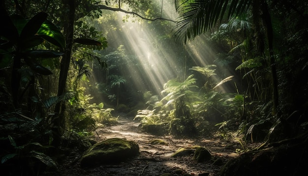 Escena tranquila en el misterio de la selva tropical revelada generada por IA