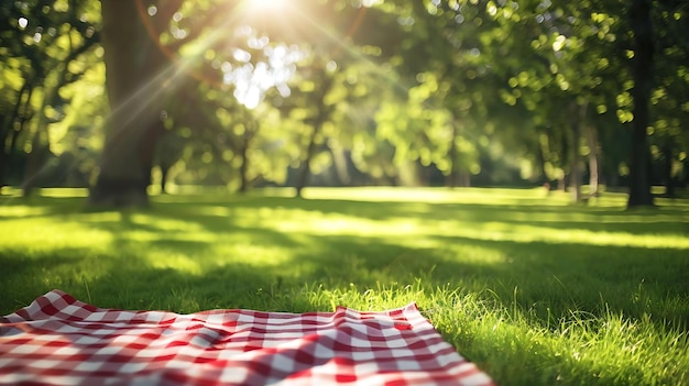 una escena tranquila del parque el sol creando una cálida luz moteada a través de árboles maduros un día perfecto de verano