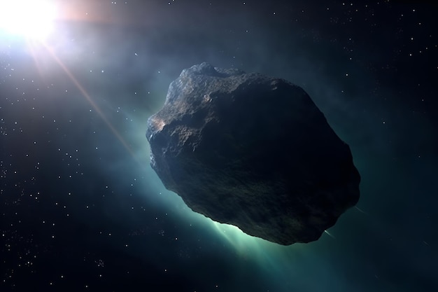 Escena del universo con asteroide en el espacio exterior generado por IA