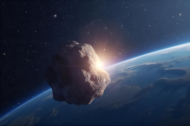 Escena del universo con asteroide en el espacio exterior generado por IA