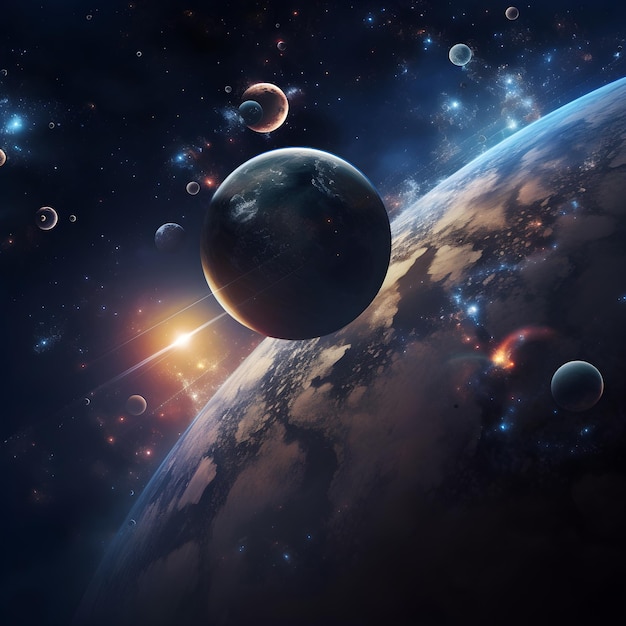 Escena del universo con planetas, estrellas y galaxias en el espacio exterior Contenido generativo de IA