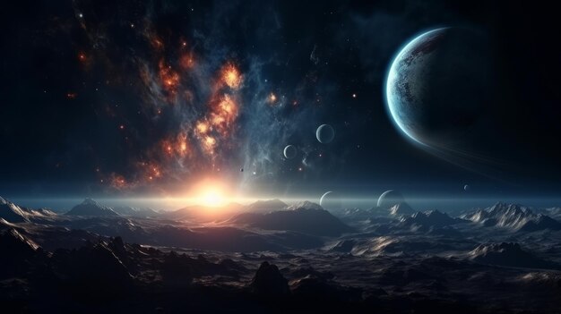 Escena del universo con planetas estrellas y galaxias IA generativa