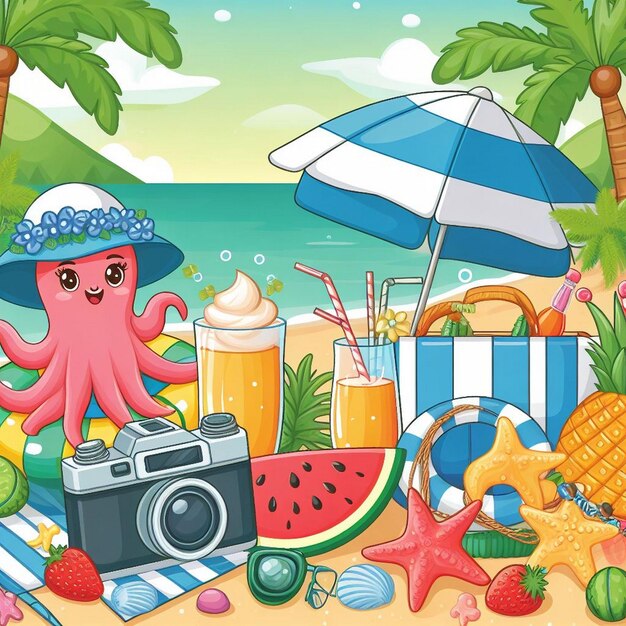 Escena de verano de estilo de vida con diseño de dibujos animados