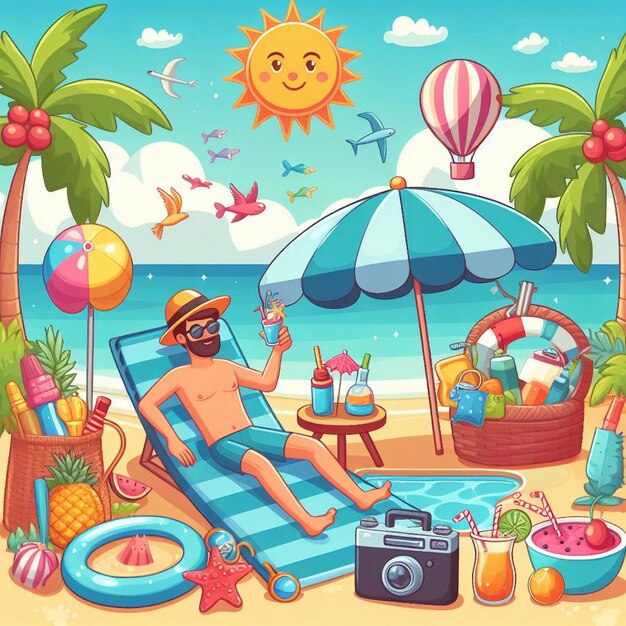 Escena de verano de estilo de vida con diseño de dibujos animados