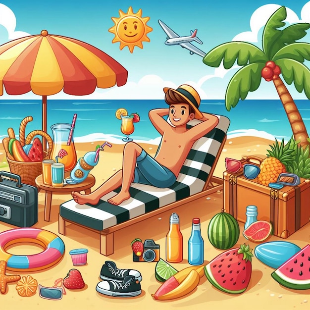 Escena de verano de estilo de vida con diseño de dibujos animados