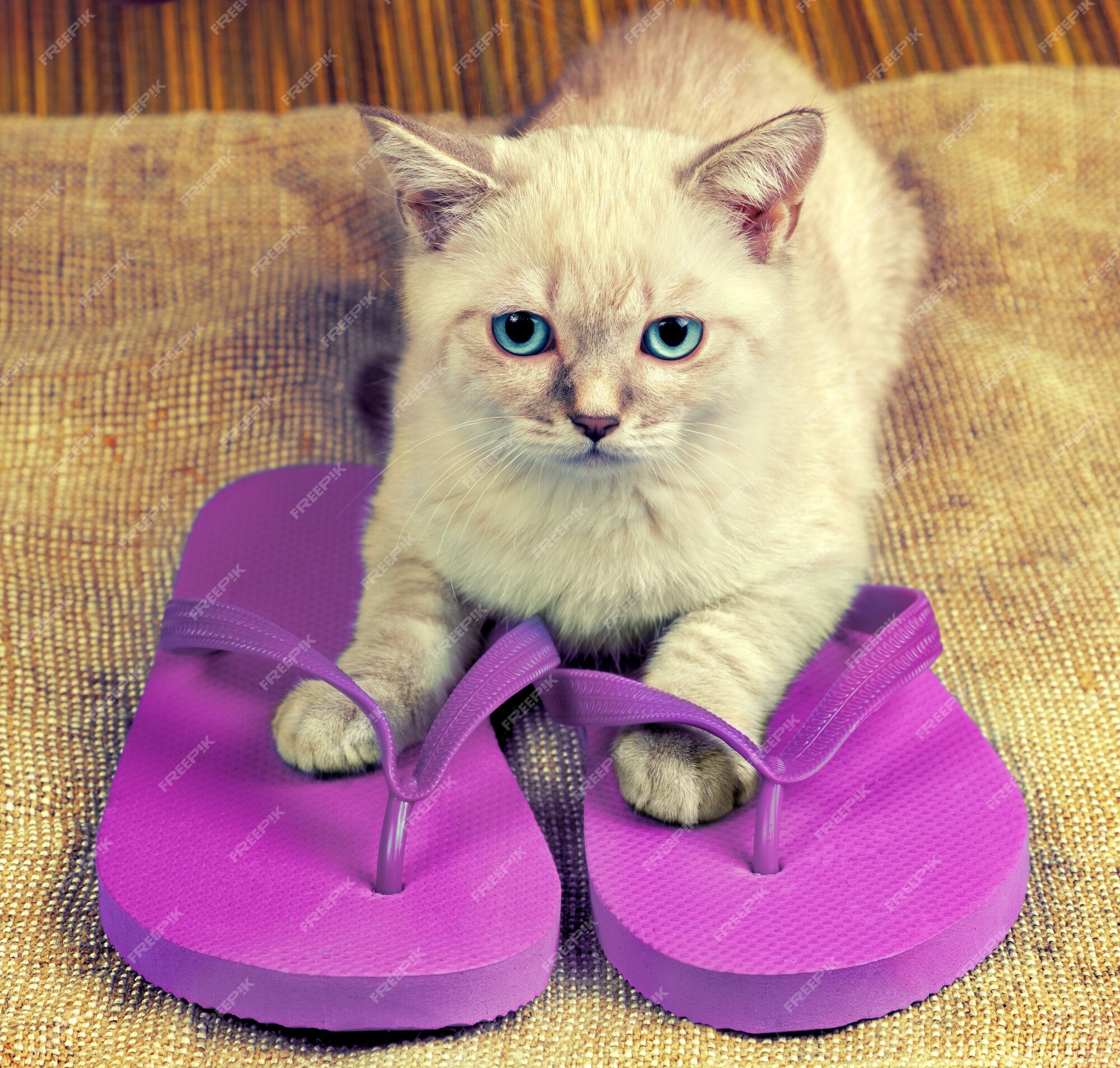 Escena verano. gatito vistiendo sandalias chanclas Premium