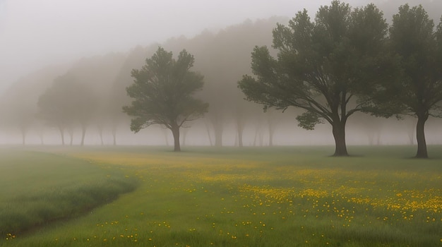 Escena de verano con niebla en las montañas amanecer colorido en los Cárpatos cordillera de Borzhava Ucrania Europa