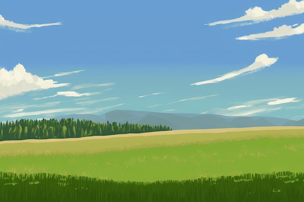 Escena de verano con un prado cubierto de hierba y un cielo despejado