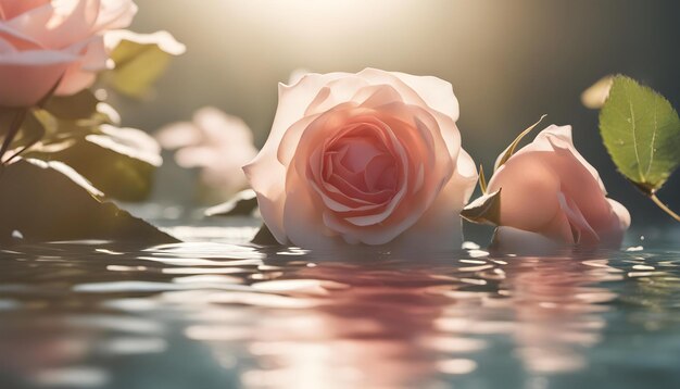 Foto escena de verano con rosas en el agua sol y sombras