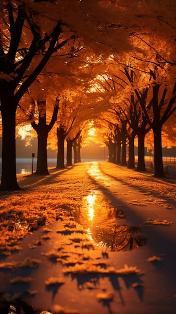 Escena vibrante de outono Árvores douradas Parques de luz solar Papel de parede móvel vertical