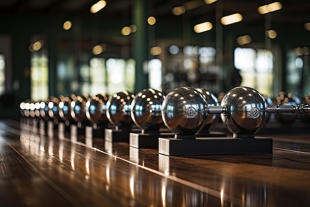 Escena vibrante en el gimnasio entrenamiento intenso con pesas e instructores IA generativa