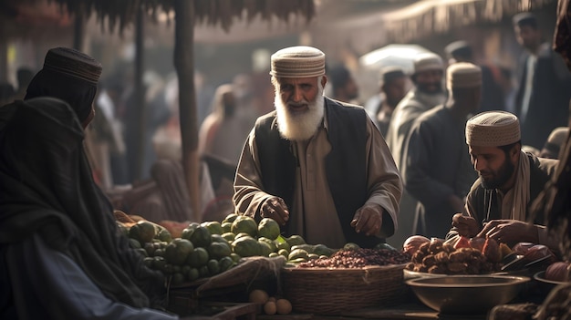 Una escena vibrante del mercado durante la distribución del Zakat