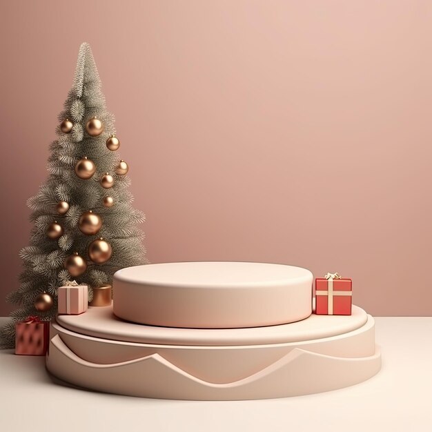 Escenario 3D podio para la presentación de su producto con decoración de Navidad tema de fondo