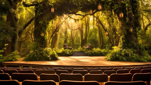 Foto escenario al aire libre en medio de un bosque exuberante