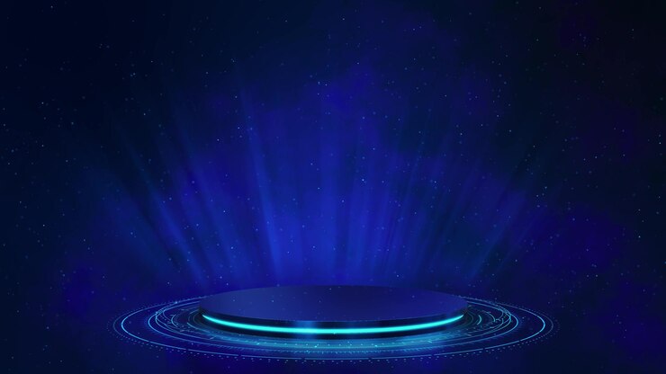 El escenario azul futurista con luces brillantes