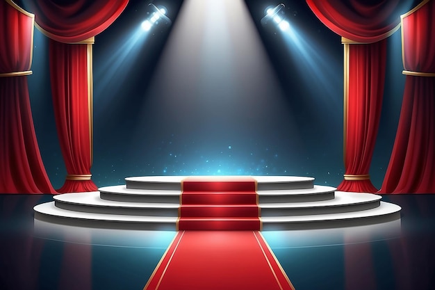 Foto escenario para la ceremonia de premiación podium con alfombra roja pedestal spotlight ilustración vectorial
