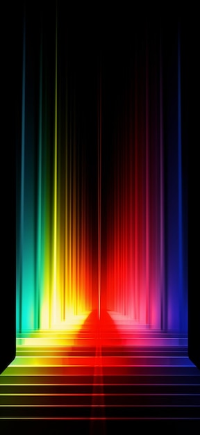 Un escenario de colores del arco iris con un telón de fondo y escaleras generativas ai