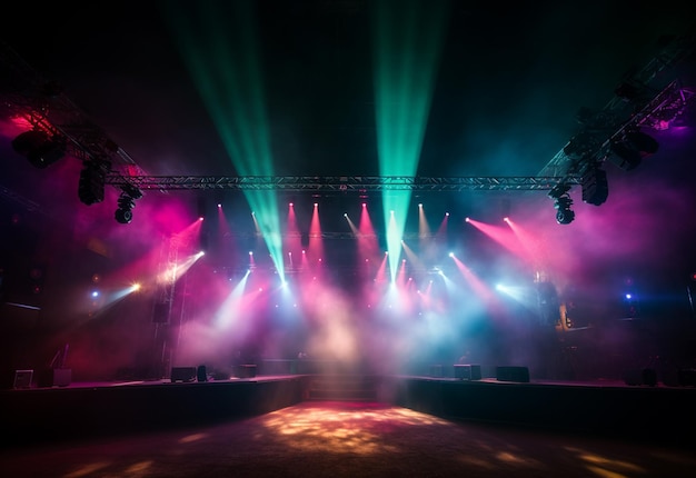 Escenario de concierto con focos Luces de colores Humo