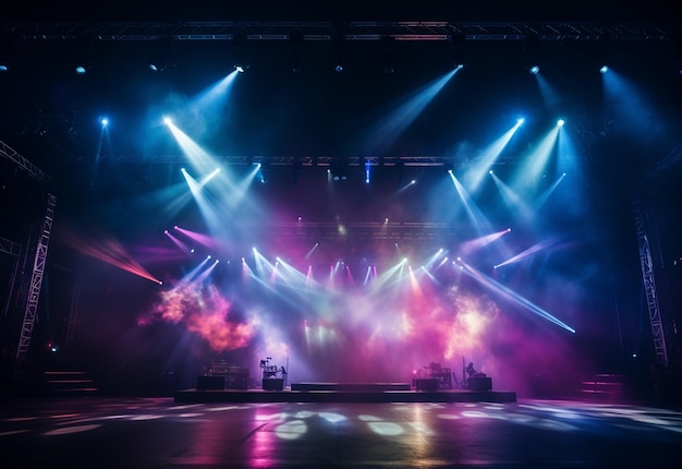 Escenario de concierto con focos Luces de colores Humo