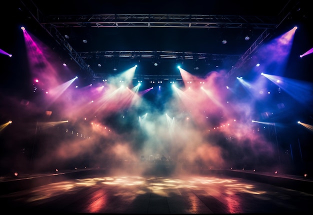 Escenario de concierto con focos Luces de colores Humo