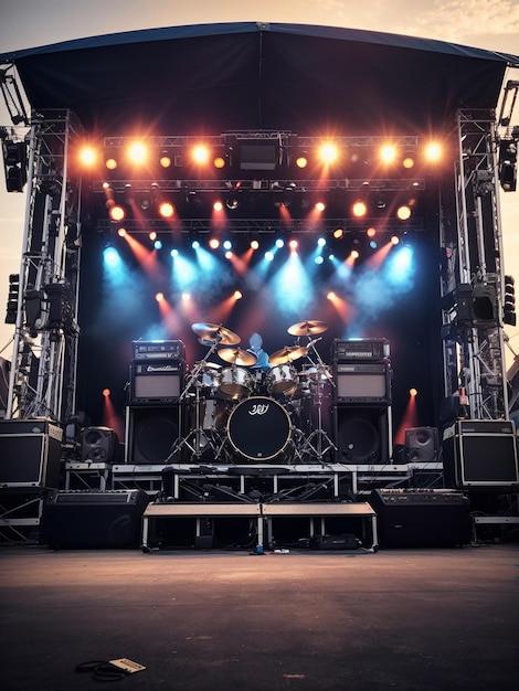 Escenario de conciertos en instrumentos musicales de festivales de rock generados por IA