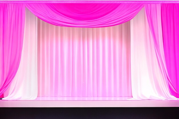 Foto un escenario con una cortina blanca que dice púrpura y blanco en él