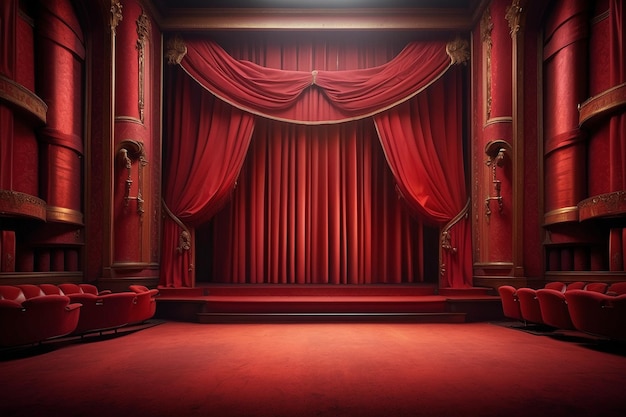Escenario de cortinas de teatro rojas