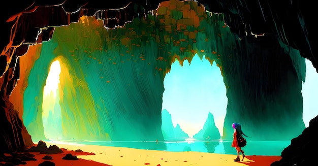 Foto escenario de cueva de cristal dungeon den fantasía subterránea túnel de myetery ia generativa para carteles de fondo de pancartas plantillas de fondos de pantalla de anuncios