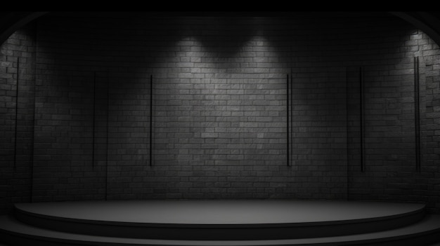 Foto escenario decorado con textura gris, escenario de teatro moderno fotorrealista, fondo horizontal, fondo de pantalla minimalista generado por ai