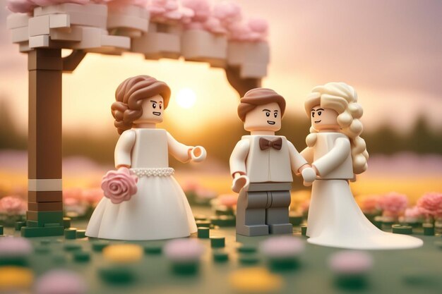 Foto un escenario decorativo con un novio gay heterosexual en miniatura perfecto para las celebraciones de bodas