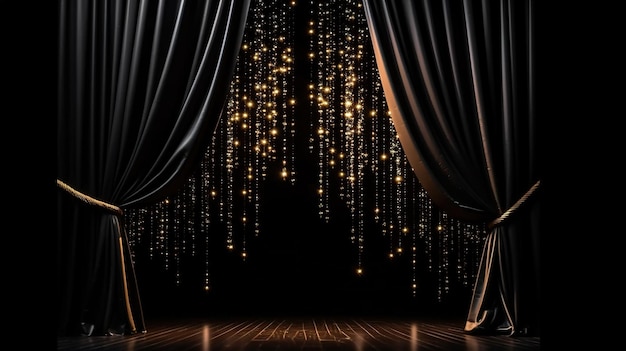 Un escenario drapeado con una cortina cautivadora luces brillantes generativo ai
