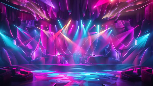 un escenario con un escenario con una luz colorida y un escenario con unha luz colorida