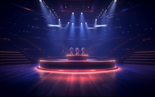 Un escenario con un escenario que tiene un escenario que dice'la banda'en él