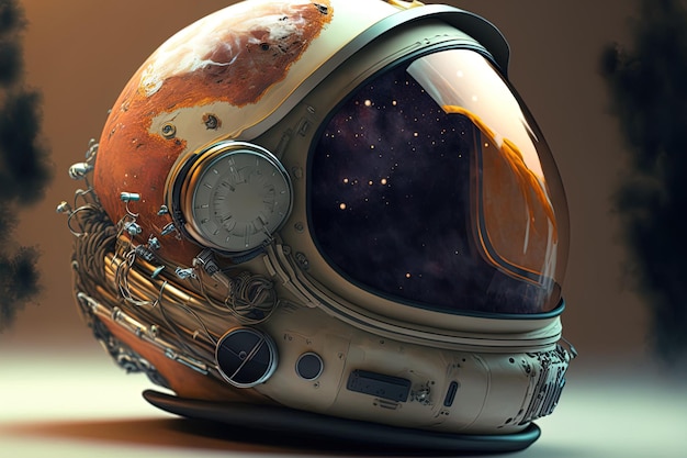 Casco de astronauta de cristal y planeta Tierra en llamas · Creative Fabrica
