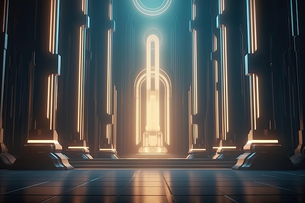 Escenario espacial futurista con pilares y luces futuristas Generative Ai