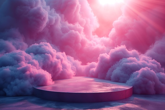 El escenario etéreo entre las majestuosas nubes rosadas