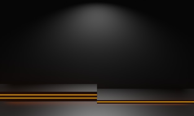 escenario geométrico negro con luces de neón doradas