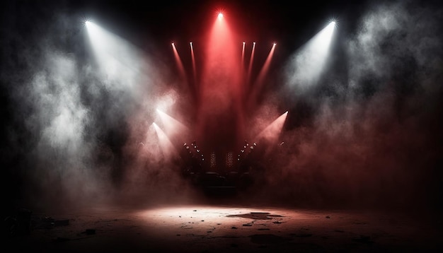 puesta de sol Solicitante hígado Un escenario con humo rojo y luces estroboscópicas generative ai | Foto Premium puesta de sol Solicitante hígado Un escenario con humo rojo y luces estroboscópicas generative ai | Foto Premium