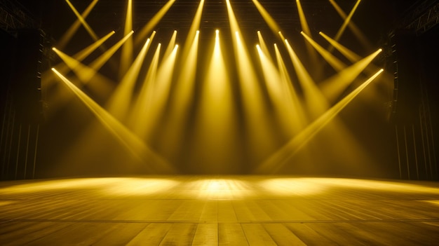 Escenario iluminado con espectacular iluminación amarilla y focos ideales para actuaciones o eventos