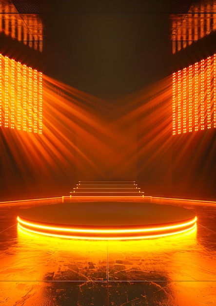 Foto un escenario con luces y un escenario circular