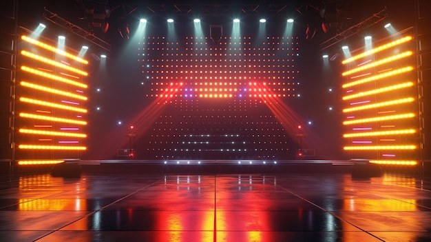 escenario con luces y reflectores en el escenario