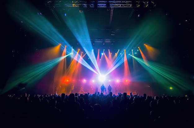 Escenario de luz con focos de colores y humo.