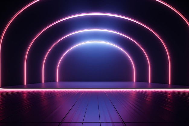 un escenario con una luz que dice rosa en él