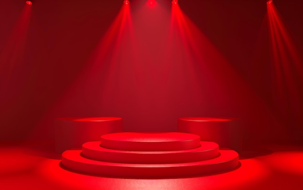 un escenario con una luz roja en él y un reflector rojo en la parte inferior
