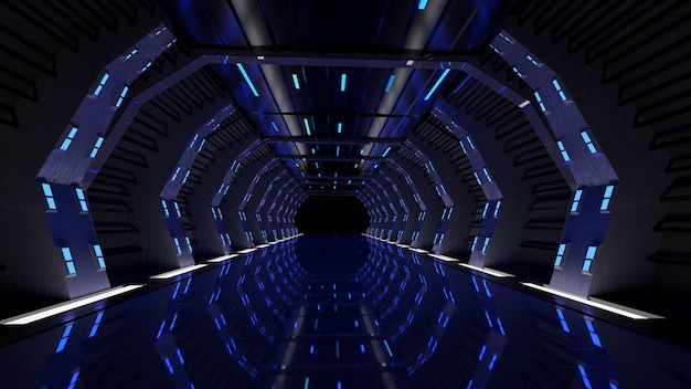 Un escenario moderno y futurista con luces de neón renderizado 3d