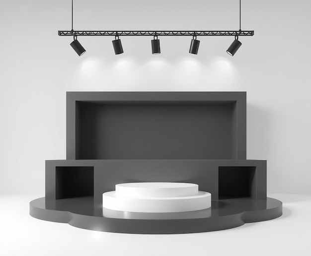 Escenario moderno con reflectores y plataformas blancas