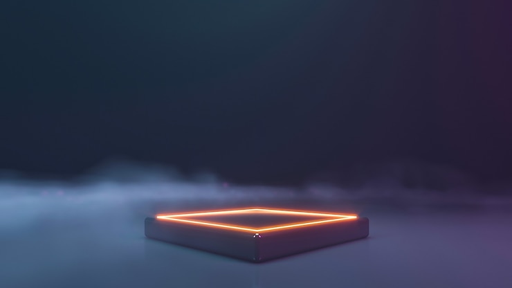 Foto escenario de neón con pared de humo. representación 3d