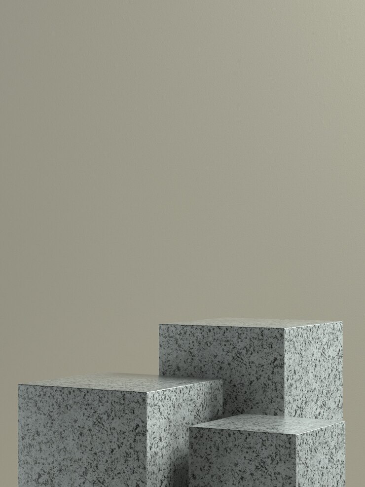 Escenario o podio de producto de cubo de mármol gris con fondo de pared marrón claro para banner o promoción del producto. Ilustración 3D