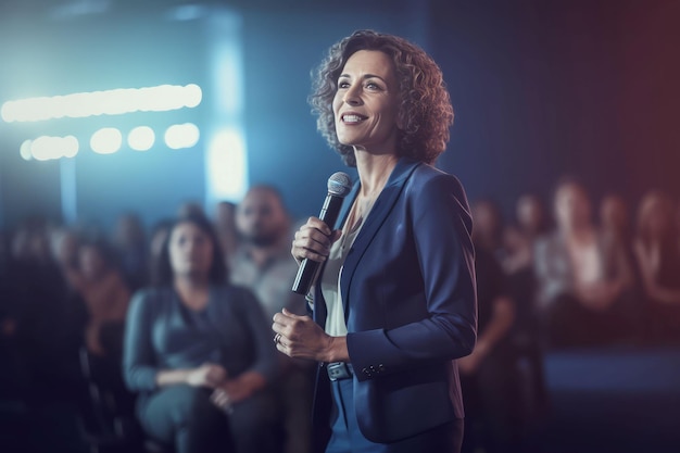 Escenario de oradora femenina Evento empresarial Generar Ai